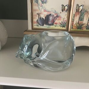 Glass Cat Candle Holder Vintage Small Clear Tea Light Votive Decor